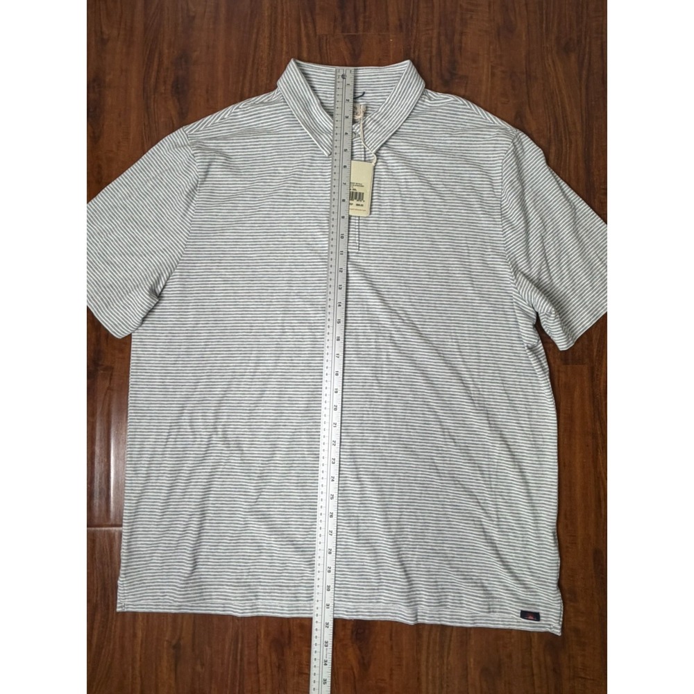 NWT Faherty Shirt Men's 2XL Grey White Stripe S/S Movement Polo - Picture 3 of 6
